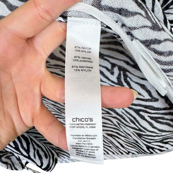 Chico’s 1 Rita Side Ruched Zebra Thin Knit Lightweight Open Layering Cardigan - Picture 14 of 16